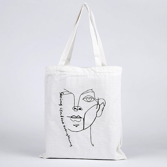 Eco-Friendly Reusable Cotton Tote Bag with Black Line Art