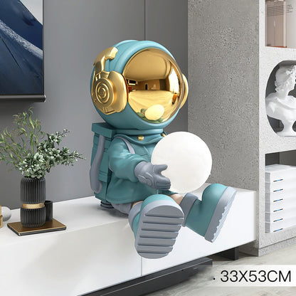 Astronaut Decorative Figurine - Eco-Friendly Blue & Gold Resin Sculpture