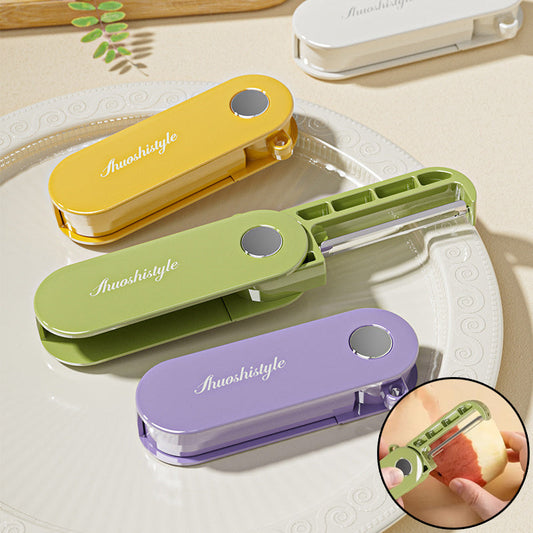 Compact Foldable Vegetable Peeler in Yellow, Green, and Purple