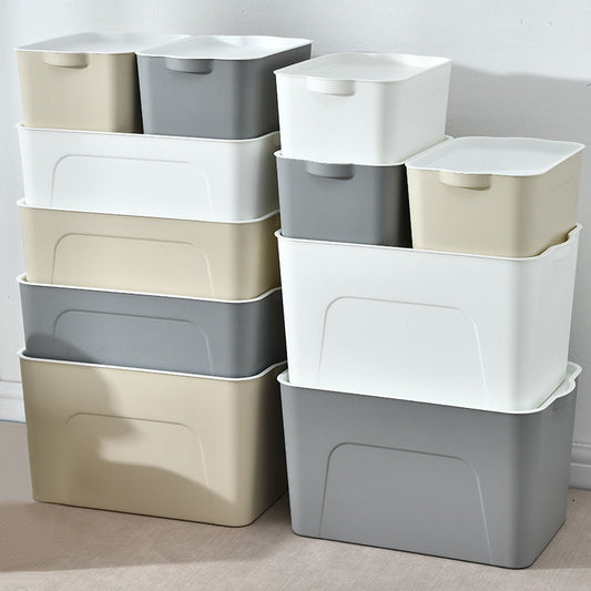 Stackable Rectangular Storage Bins in Beige, White, and Gray