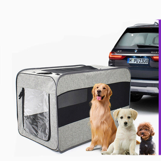 Grey Portable Pet Crate with Mesh Windows