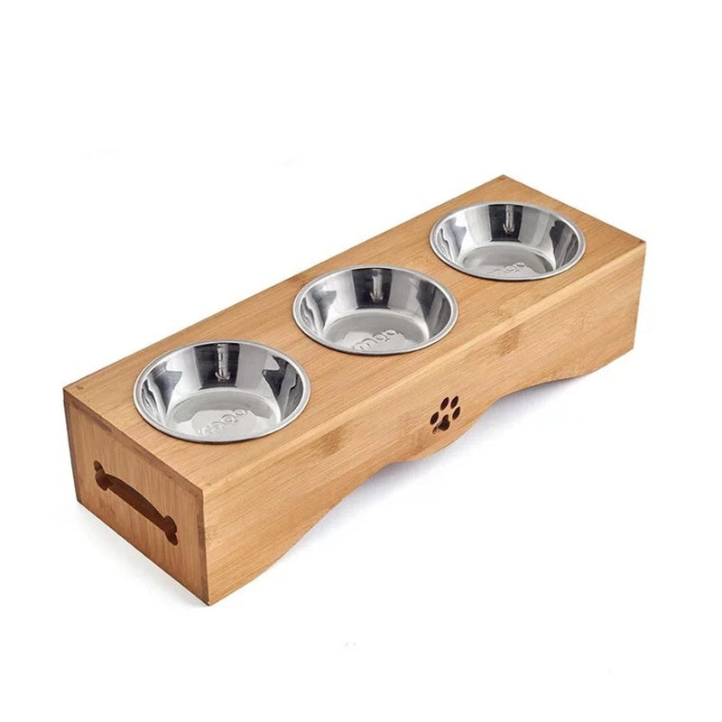 Eco-Friendly Bamboo Pet Feeding Station with Ceramic Bowls