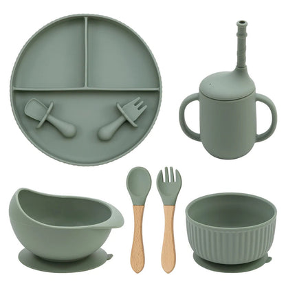 Eco-Friendly Pink Children's Dinnerware Set - Silicone & Wood