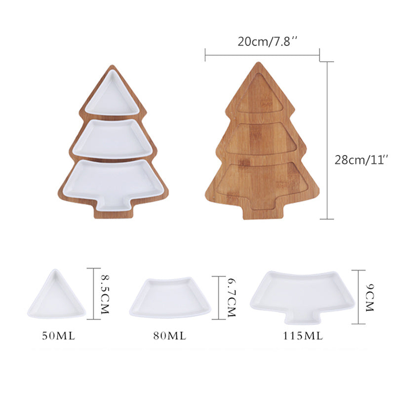 Eco-Friendly Bamboo Christmas Tree Serving Platter with Ceramic Dishes