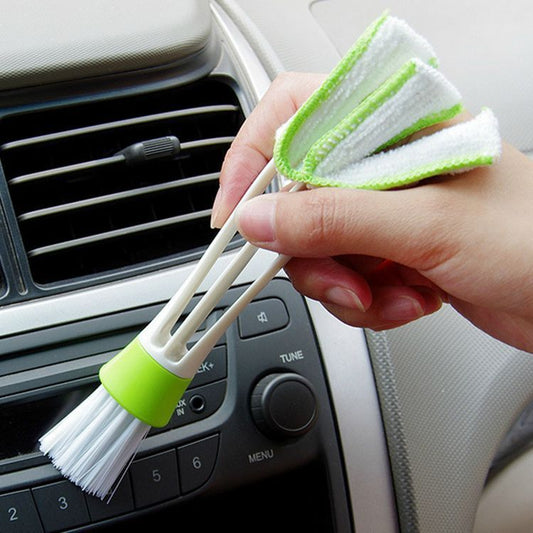 Dual-Ended Eco-Friendly Cleaning Brush and Microfiber Duster in Green and White
