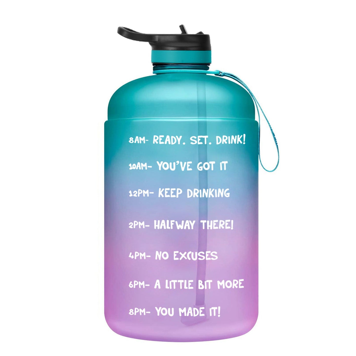 Large Gradient Pink to Blue Water Bottle with Time Markers