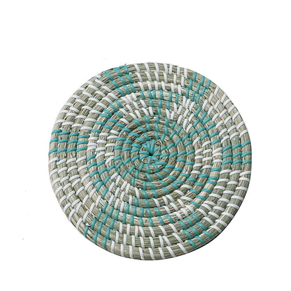 Eco-Friendly Woven Natural Fiber Coasters - Multicolored Round Design
