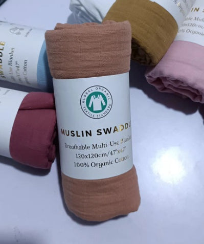Organic Cotton Muslin Swaddle Blanket - Mustard, Eco-Friendly Baby Essential