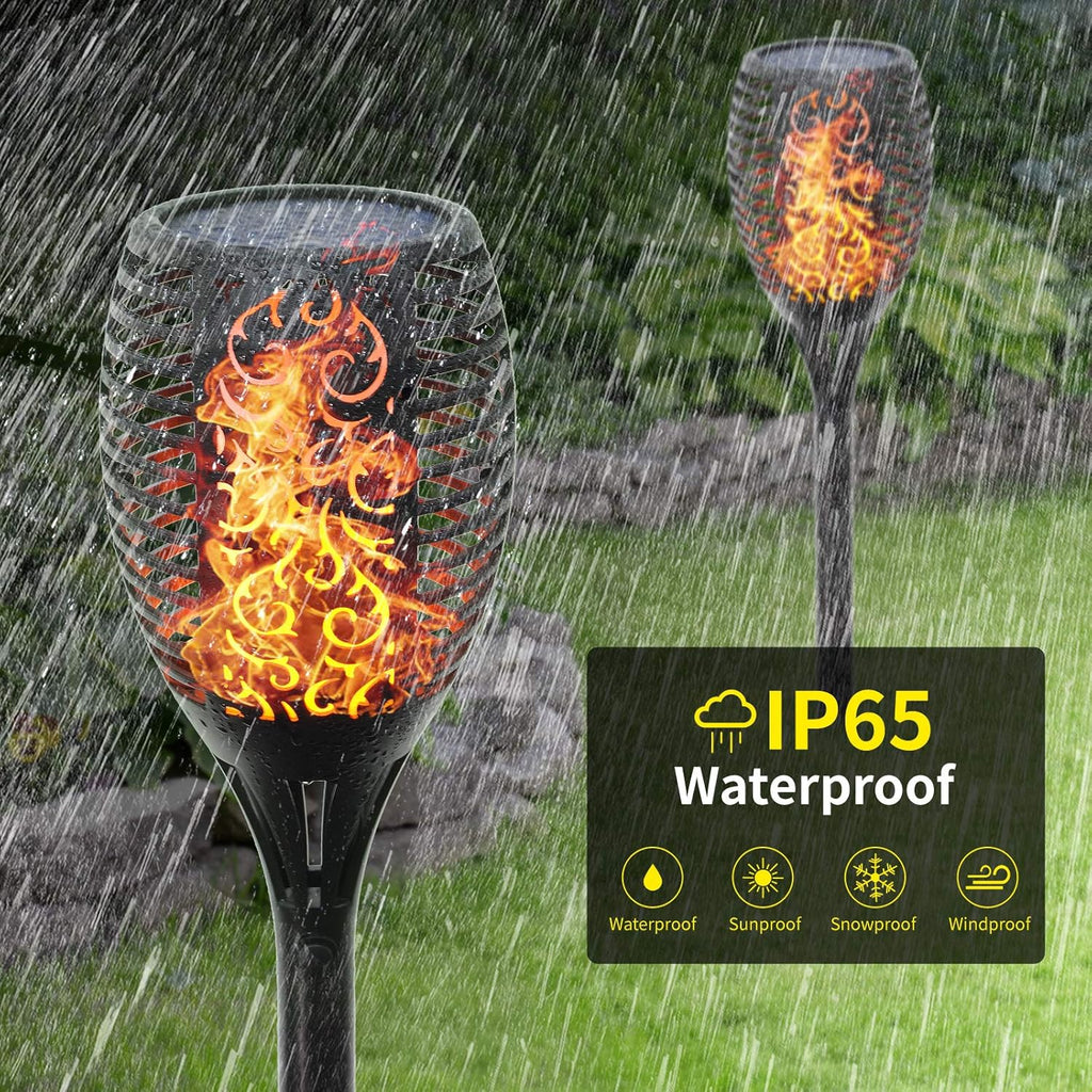 96 Pieces Solar Torch Lights (Waterproof Dancing Flames Torches – Outdoor Garden Lights for Yard – Patio – Pathway & Backyard – 4-Pack – Energy-Efficient LED Solar Lights for Lawn – Landscaping & Decor)