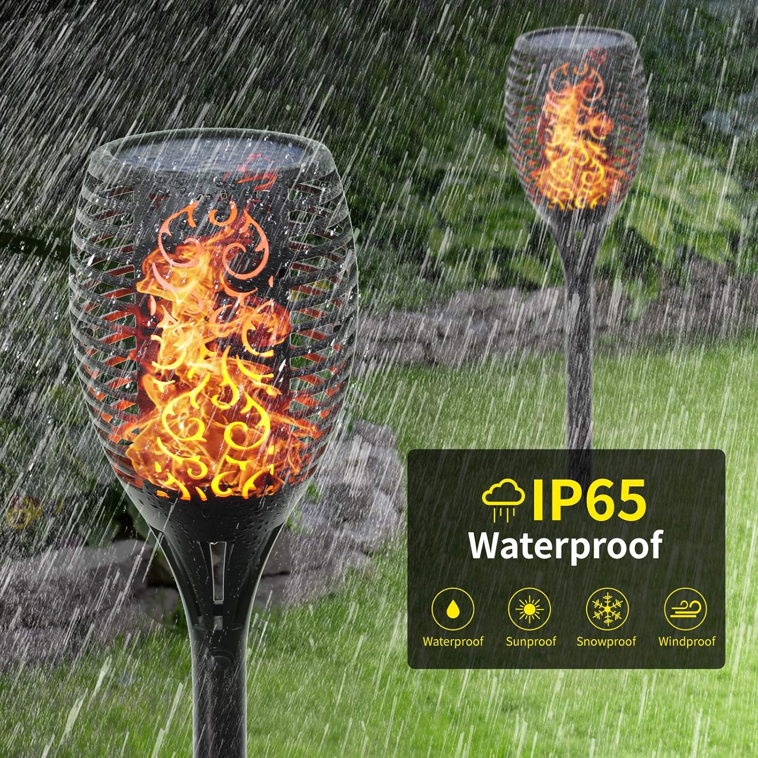 96 Pieces Solar Torch Lights (Waterproof Dancing Flames Torches – Outdoor Garden Lights for Yard – Patio – Pathway & Backyard – 4-Pack – Energy-Efficient LED Solar Lights for Lawn – Landscaping & Decor)