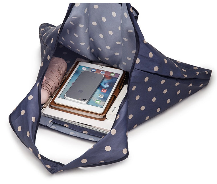 Eco-Friendly Reusable Shopping Bags - Blue Polka Dots & Cat Pattern