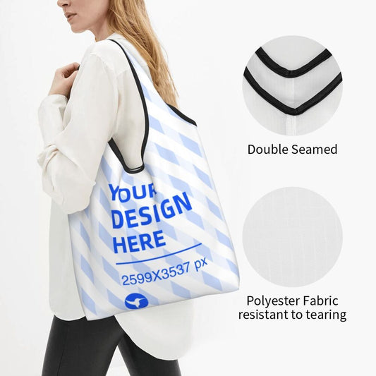 Eco-Friendly Reusable Shopping Bag - Durable Polyester, White with Blue Design