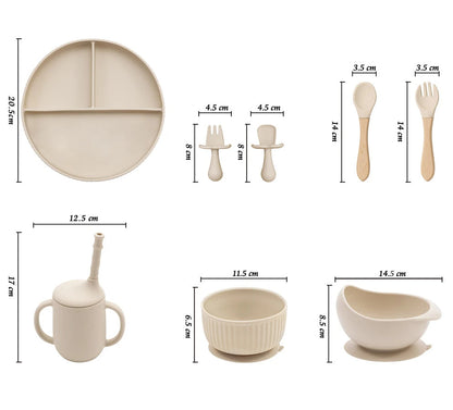 Eco-Friendly Pink Children's Dinnerware Set - Silicone & Wood