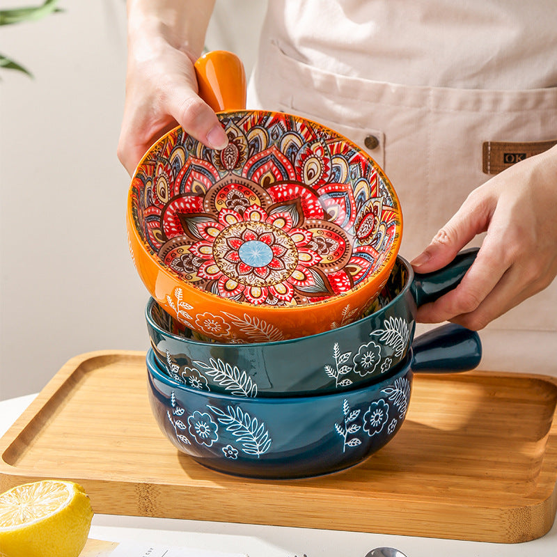 Multicolored Ceramic Bowls with Handles for Eco-Friendly Dining
