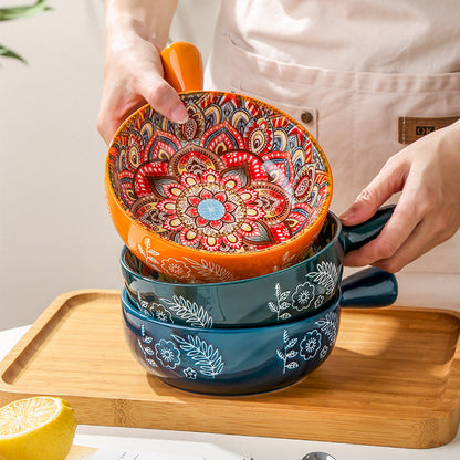 Multicolored Ceramic Bowls with Handles for Eco-Friendly Dining
