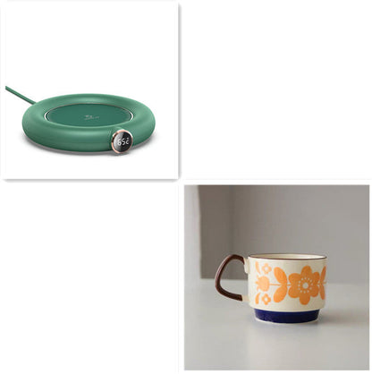 Eco-Friendly Electric Mug Warmer Set with Ceramic Mug - Pink, Green, White