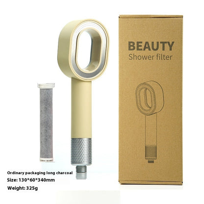 Water-Saving Silver Handheld Shower Head with Red Nozzle