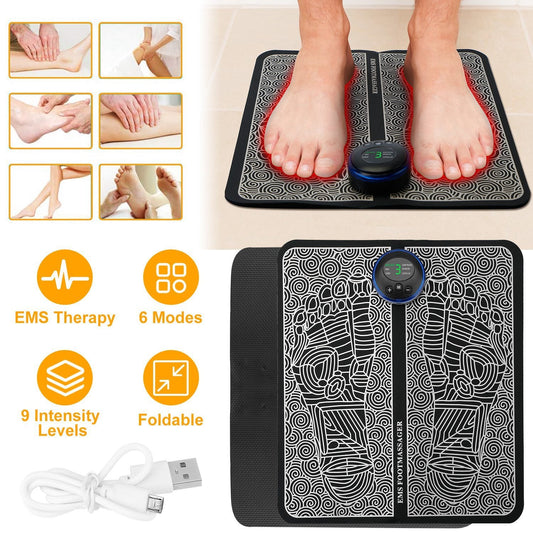 Rechargeable EMS Foot Massager Mat in Black with White Patterns