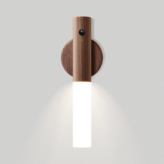 Eco-Friendly Cylindrical LED Wall Light with Wood Finish