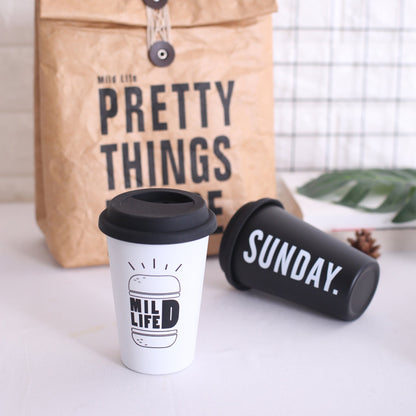 Eco-Friendly Reusable Coffee Cups - Black & White Ceramic or Stainless Steel with Silicone Lids