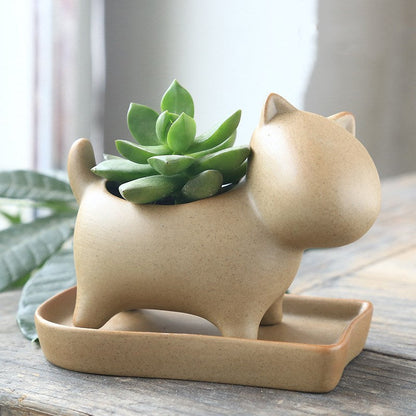Eco-Friendly Elephant & Cat Succulent Planters - Natural Beige Ceramic