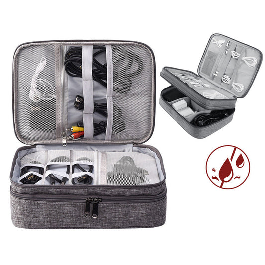 Gray Rectangular Cable Organizer Bag for Electronics