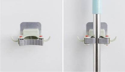 Space-Saving Wall-Mounted Mop and Broom Holder - Light Blue, Gray, Beige
