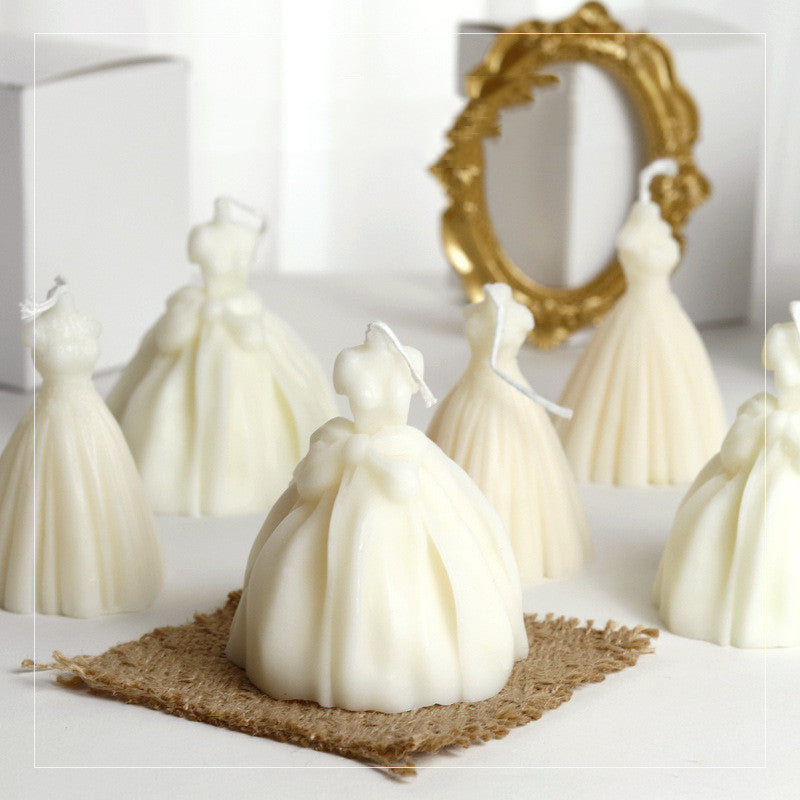 Elegant Dress-Shaped Decorative Candle - Eco-Friendly White Wax