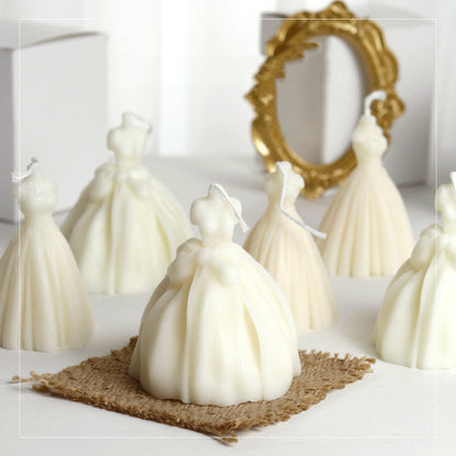 Elegant Dress-Shaped Decorative Candle - Eco-Friendly White Wax