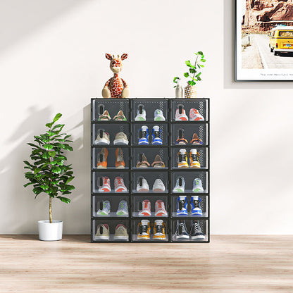 Stackable Black Shoe Storage Boxes with Transparent Fronts