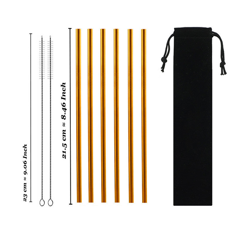 Eco-Friendly Reusable Stainless Steel Metal Straws Set with Cleaning Brushes