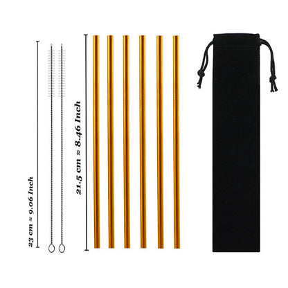 Eco-Friendly Reusable Stainless Steel Metal Straws Set with Cleaning Brushes