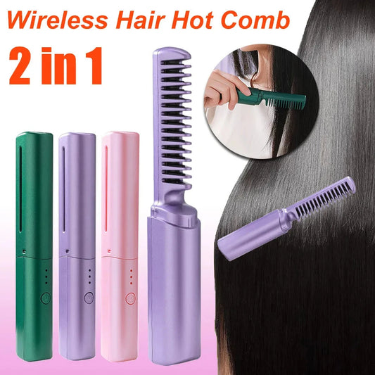 Wireless Hair Hot Comb in Green, Purple, and Pink