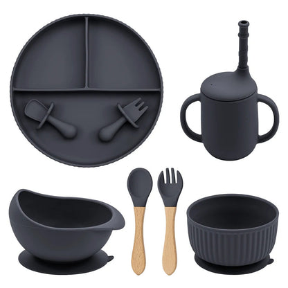 Eco-Friendly Pink Children's Dinnerware Set - Silicone & Wood