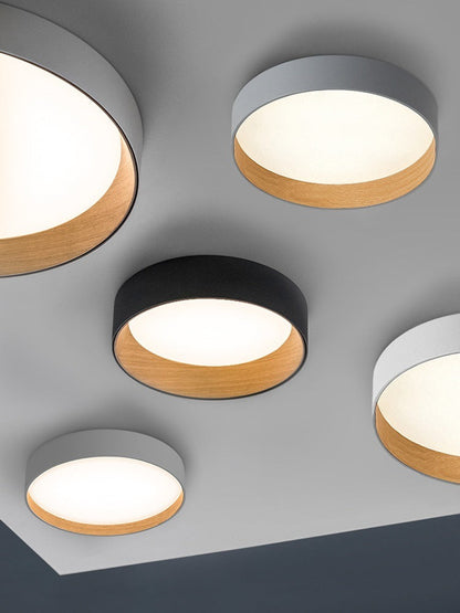 Eco-Friendly Circular Ceiling Light Fixture - Grey & Wood