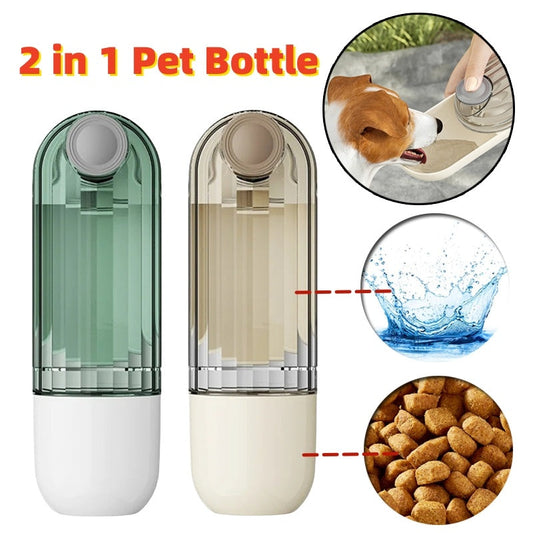 Green and transparent portable 2-in-1 pet water and food container