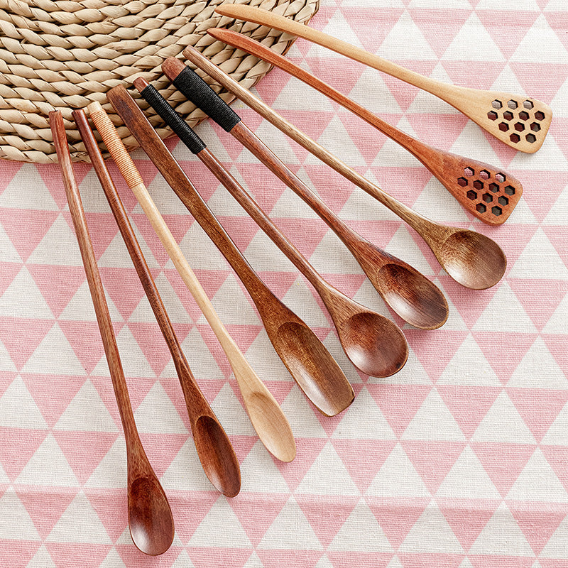 Eco-Friendly Wooden Kitchen Utensils with Long Handles