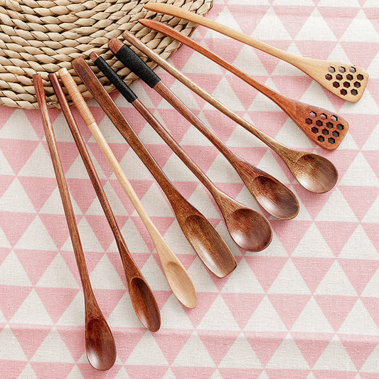 Eco-Friendly Wooden Kitchen Utensils with Long Handles