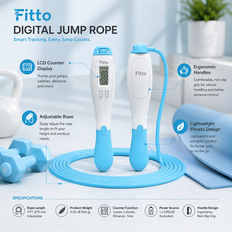 72 Pieces Digital Jump Ropes with LCD Counter (Adjustable 9 FT Skipping Rope – Ergonomic Non-Slip Handles – Jump Calorie Distance Time Tracker for Home Gym Fitness)