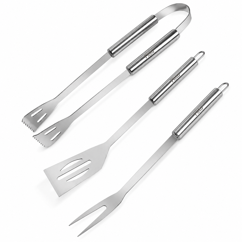 96 Pieces BBQ Tool Sets (3-Piece Stainless Steel Grill Utensil Set with Long Reach Handles and Hanging Loops)