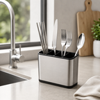 120 Pieces Cutlery Buckets (Stainless Steel 3-Compartment Utensil Holder with Easy-Drain Spout for Kitchen Countertop)