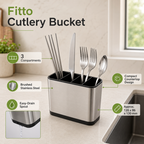 120 Pieces Cutlery Buckets (Stainless Steel 3-Compartment Utensil Holder with Easy-Drain Spout for Kitchen Countertop)
