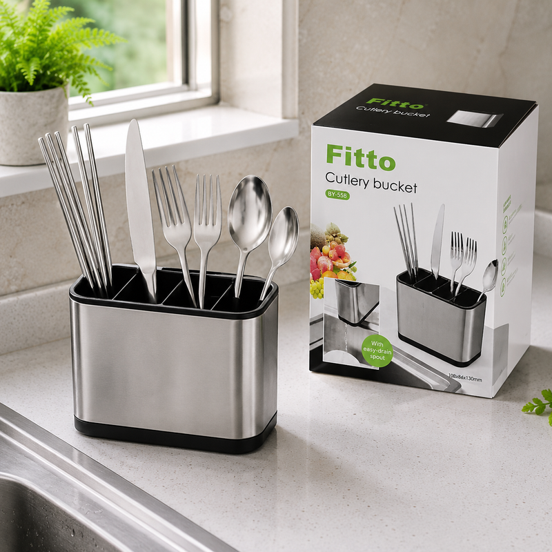 120 Pieces Cutlery Buckets (Stainless Steel 3-Compartment Utensil Holder with Easy-Drain Spout for Kitchen Countertop)