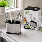 120 Pieces Cutlery Buckets (Stainless Steel 3-Compartment Utensil Holder with Easy-Drain Spout for Kitchen Countertop)