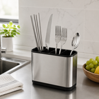 120 Pieces Cutlery Buckets (Stainless Steel 3-Compartment Utensil Holder with Easy-Drain Spout for Kitchen Countertop)