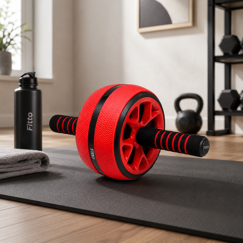 96 Pieces Ab Roller Wheels (Wide Anti-Slip Exercise Wheel with Foam Handles – Core and Ab Workout Equipment for Home Gym Strength Training – Red and Black)