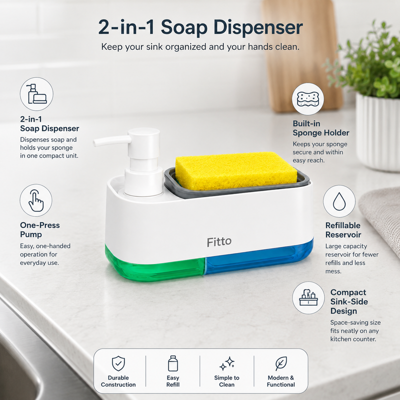 96 Pieces 2-in-1 Soap Dispensers (Sink Caddy with Sponge Holder and One-Press Pump for Kitchen)