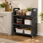 48 Pieces 3-Tier Storage Racks (Rolling Kitchen Organizer with Wheels and Side Baskets – 50 x 28.5 x 75 cm)