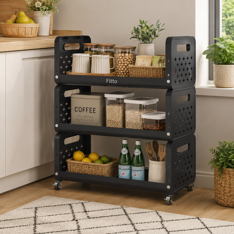 48 Pieces 3-Tier Storage Racks (Rolling Kitchen Organizer with Wheels and Side Baskets – 50 x 28.5 x 75 cm)