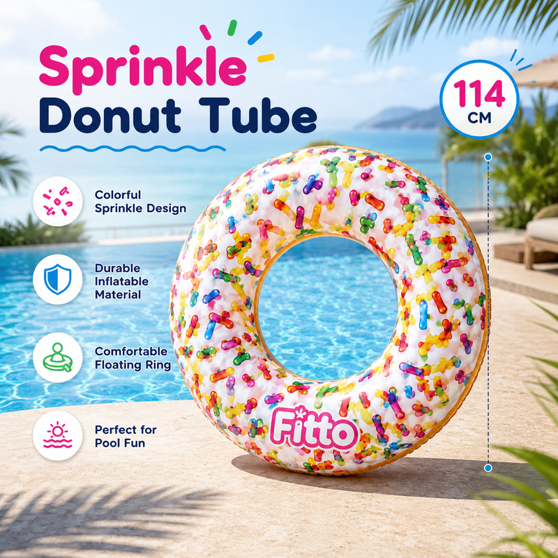 96 Pieces Sprinkle Donut Tubes (114 cm – Inflatable Swim Ring Float for Pool – Beach and Summer Outdoor Floating – Colorful Donut Design)